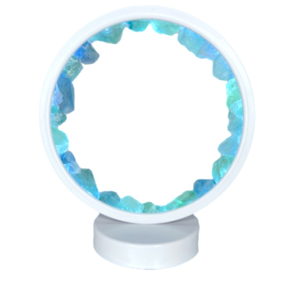 Blue Fluorite Circle Rough Gemstone Lamp Cold Color Light